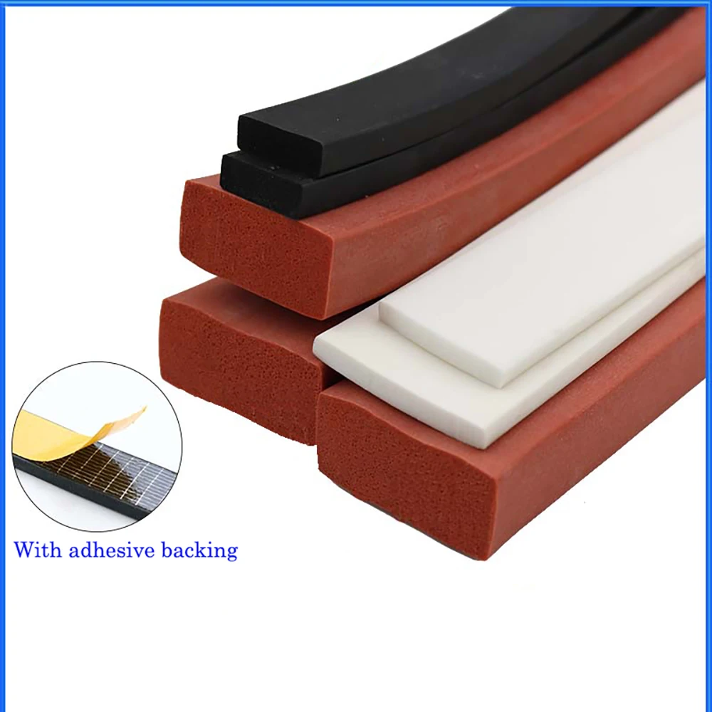 Black/White/Red Self Adhesive Sealing Strip Square Rectangle Foam Silicone Window Door Soundproof Anti-collision Seal Flat Pad