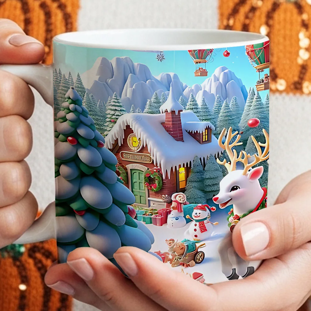 1pc, Festive Santa Claus And Reindeer Coffee Mug, a Stylish Cup for The Holidays, an Excellent Christmas Present for Family, Friends, And Coworkers, Perfect for Use at Home Or in The Office During Christmas Gatherings