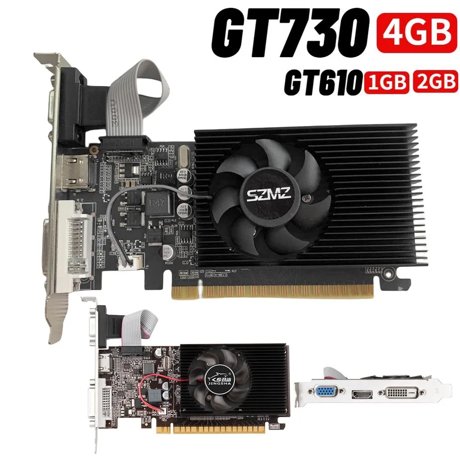 GT730 4GB DDR3 128Bit GT610 1G 2G 64 bits Graphics Card with HDMI VGA DVI Port Low Profile Graphics Card PCI-E2.0 16X