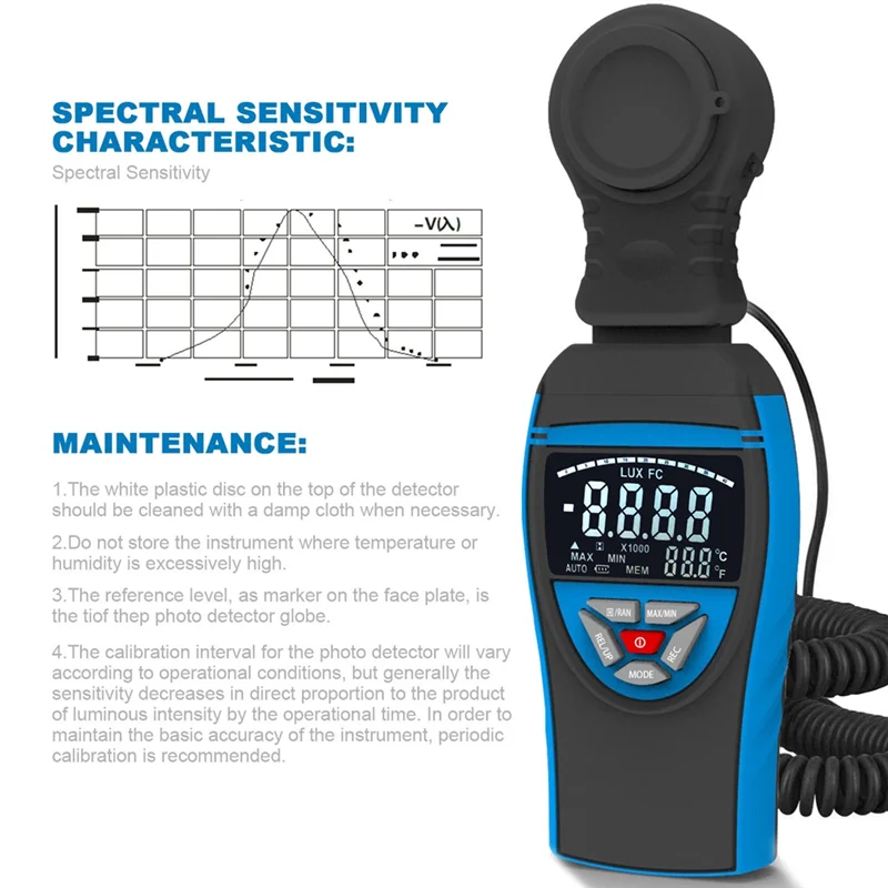 A26F-Тестер светового флюса, высокоточный измеритель освещенности, диапазон измерения 1–400 000 люкс для измерения интенсивности света