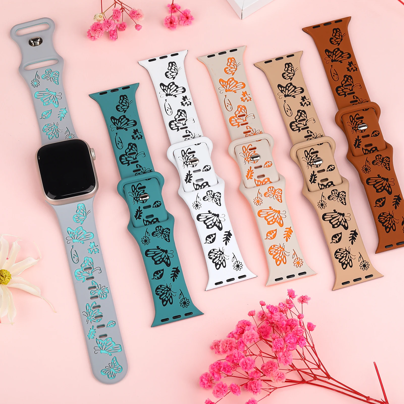 Engraved Strap For Apple Watch Band 45mm 44mm 49mm 40mm 41mm 38mm 42mm Correa Silicone Bracelet Series 9 8 7 6 5 4 3 SE Ultra 2