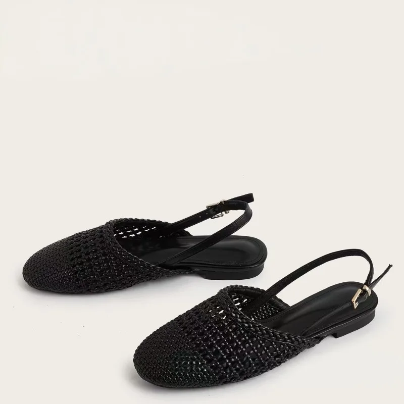 

Новые летние туфли с вырезами для рыболовной сети, плетеные туфли из овчины на плоской подошве, перфорированные римские сандалии из натуральной кожи с сеткой