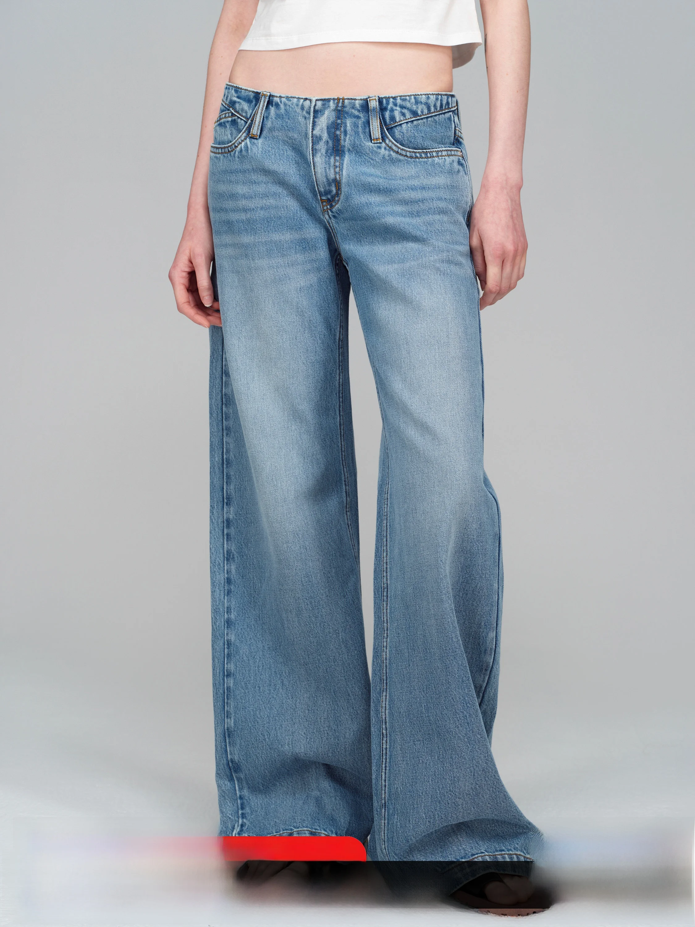 

Весенние хлопковые джинсы SMIIILE с низкой посадкой, светло-голубые, винтажные, свободного прямого кроя, повседневные, женские, свободные длинные брюки