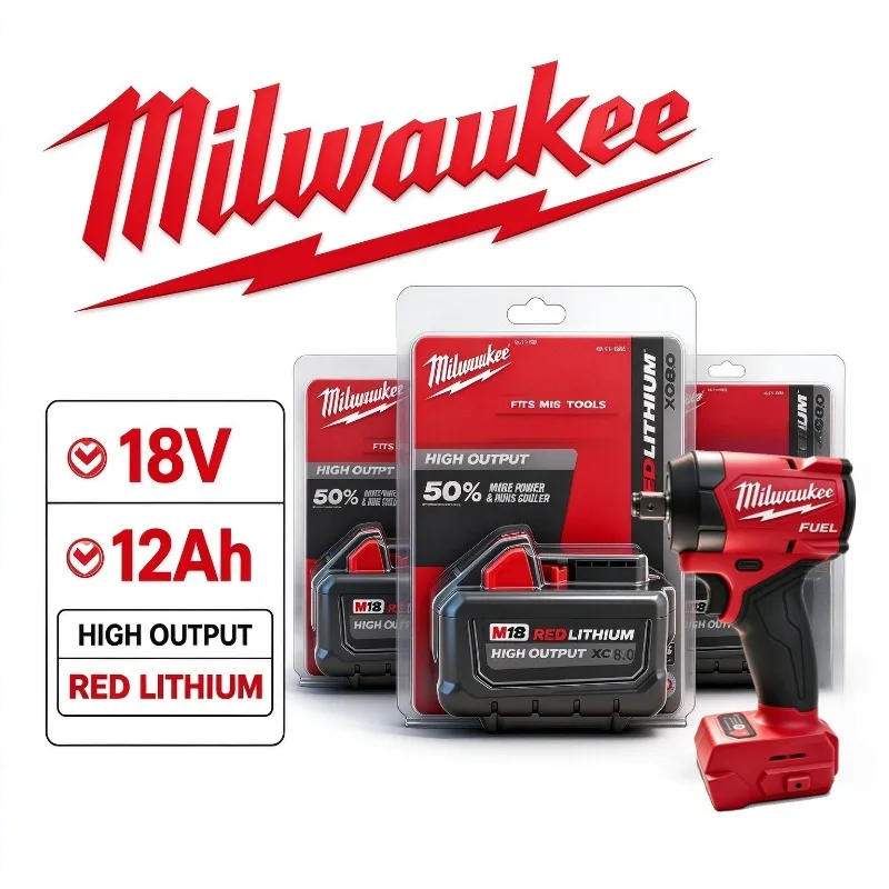 Milwaukee M18 Battery 8.0Ah 12Ah High Output Battery 21700 M18B8 M18B12 Fit Milwaukee Power Tools Rechargeable Lithium Battery
