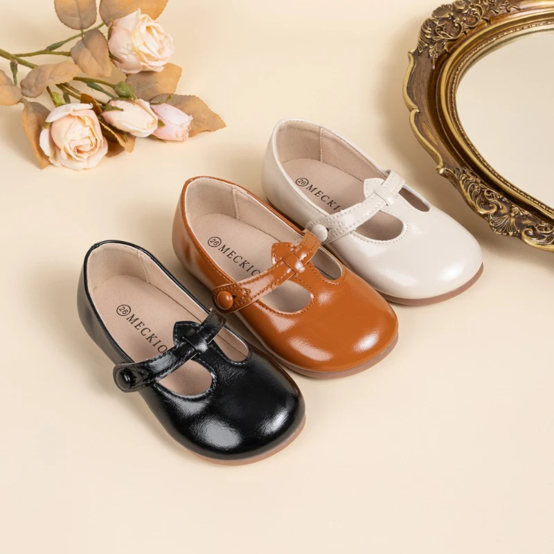 

Versatile Children's Leather Shoes Solid Color Glossy Girls Small Leather Shoes Breathable Comfortable Soft Soles Flat Shoes
