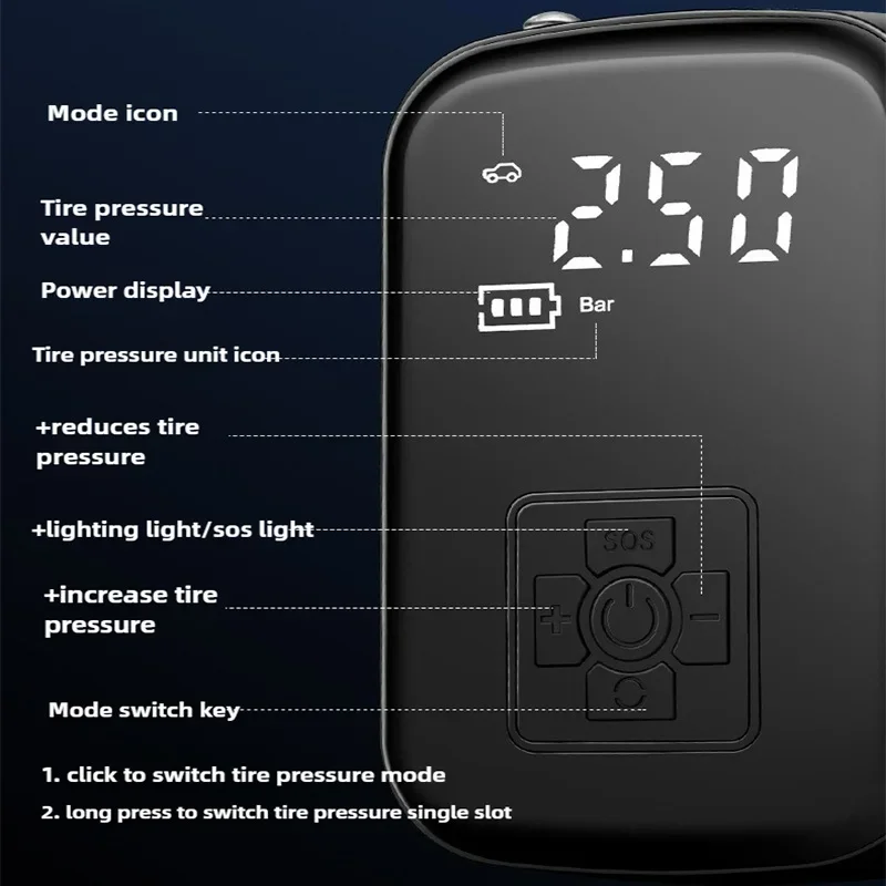 Cordless Tire Inflation Pump Car Air Compressor Micro Car Inflation Pump Digital Air Compressor for Cars Motorcycles, Bicycles