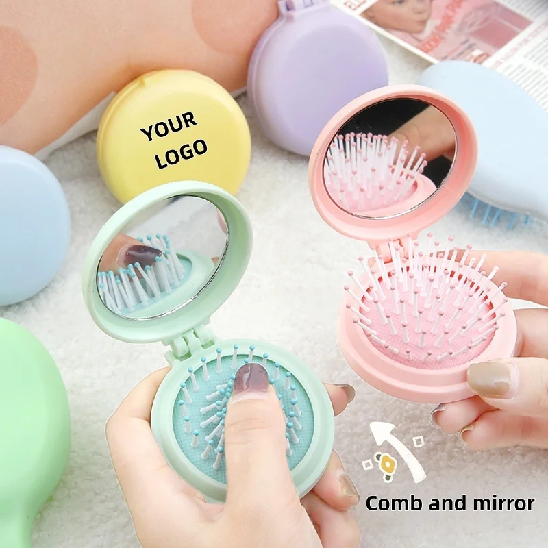 【Logo Custom】50Pcs Customized Simple Mirror Macaron Color Airbag Comb Massage Comb Portable Folding Candy Color Hair Comb