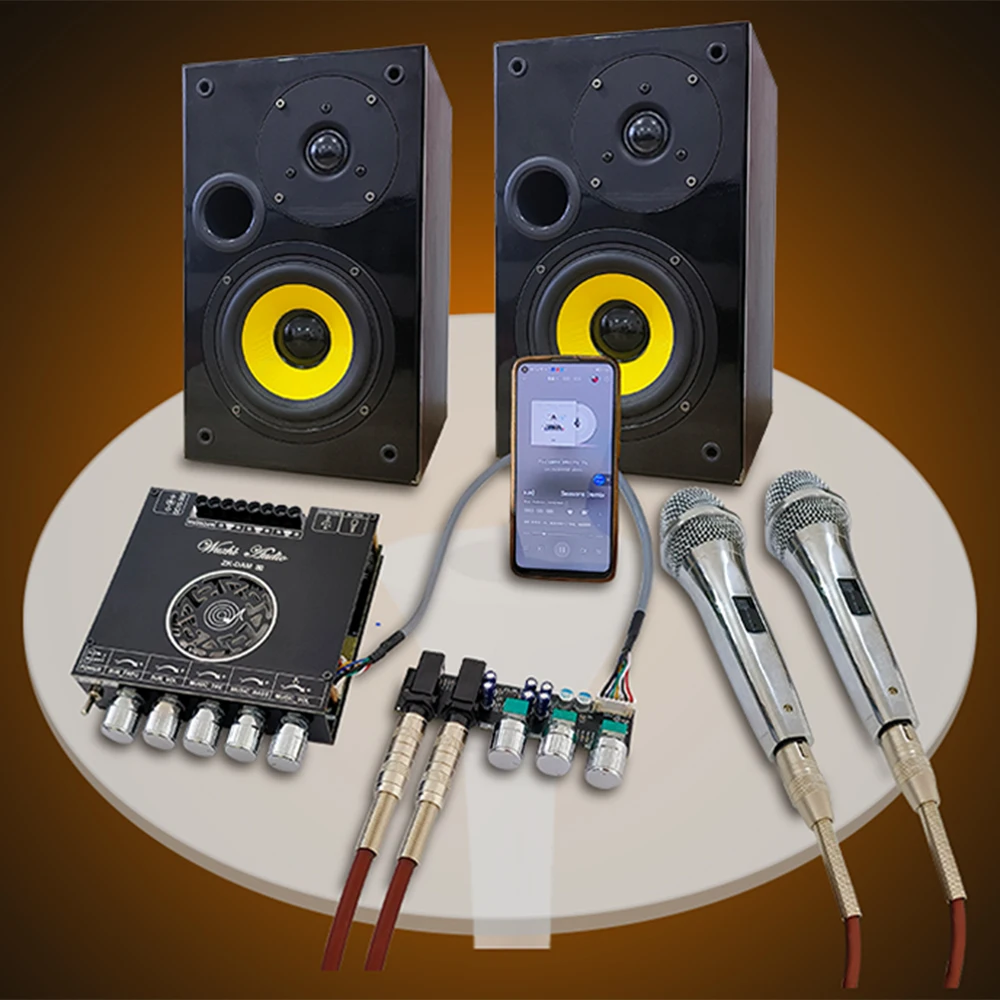 DC15-36V ZK-DAM-L1 scheda amplificatore Bluetooth integrata a 2.1 canali per microfono per canto Karaoke ad alta potenza.