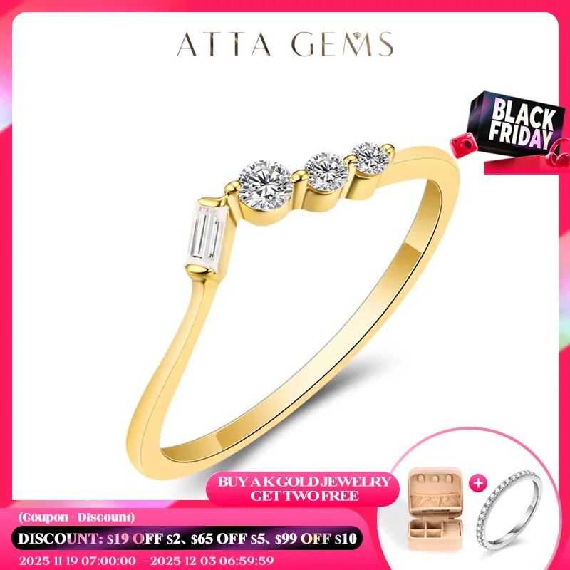 

ATTAGEMS Bubble Ring 14K 10K 585 Yello Gold for Women Baguette Moissanite Ring Matching Band Engagement for Party Half Size Fine