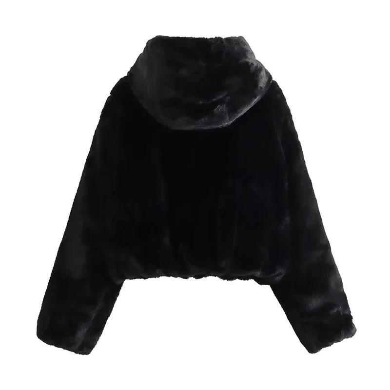 Autumn Winter New Women Jacket Vintage Solid Faux Fur Coat Fashion Hooded Thick Warm Faux Office Lady Female Casual Tops