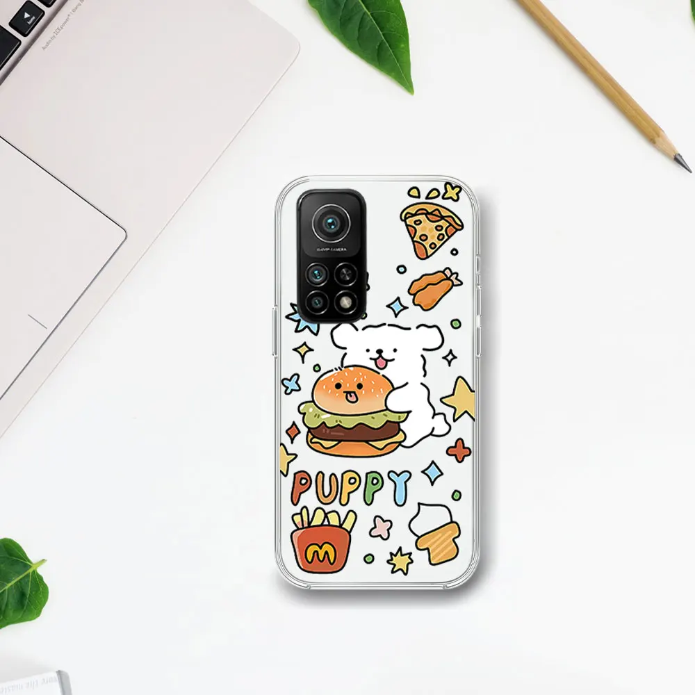 Burger Puppy Transparent Phone Case For Samsung S21 S22 S23 S24 PLUS ULTRA  A04 A14 A23 A31 A34 A35 5G Shell