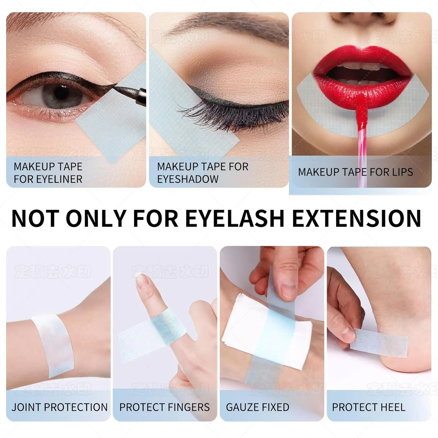 Fita de gel de silicone para extensões de cílios, pele sensível, multiuso, não tecido, respirável, sob os olhos, remoção sem dor