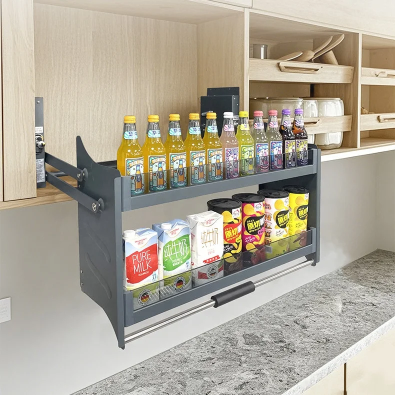 600/700/800/900 Glass Board Type Metal Sliding Pull-out Storage Basket Kitchen Sundries & Bottle Organize Pull Down Basket