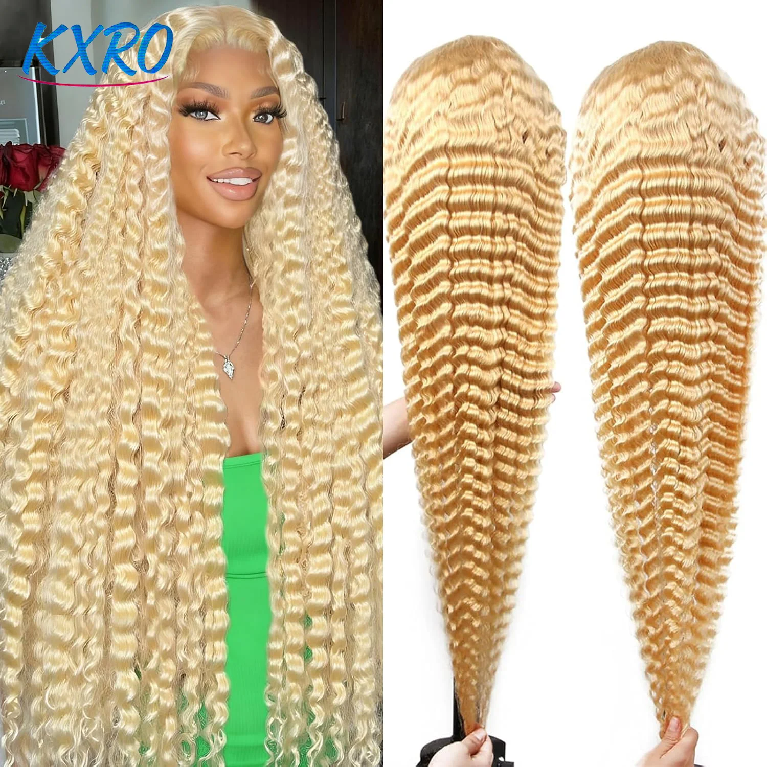 613 Deep Wave HD Lace Frontal Wig Density Long Blonde Curly Wig Water Wave 613 Wig Pre Plucked With Baby Hair for WomenReady to Wear On Clearance Sale Pre Plucked Wig Party Work