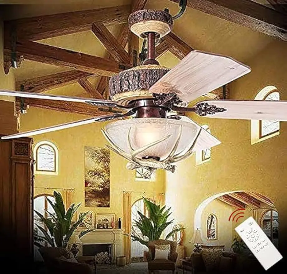 52 Inch Antler Ceiling Fan Deer Antler CeilingFan With Lights Farmhouse Style Farmhouse Ceiling Fan With Lights Rem