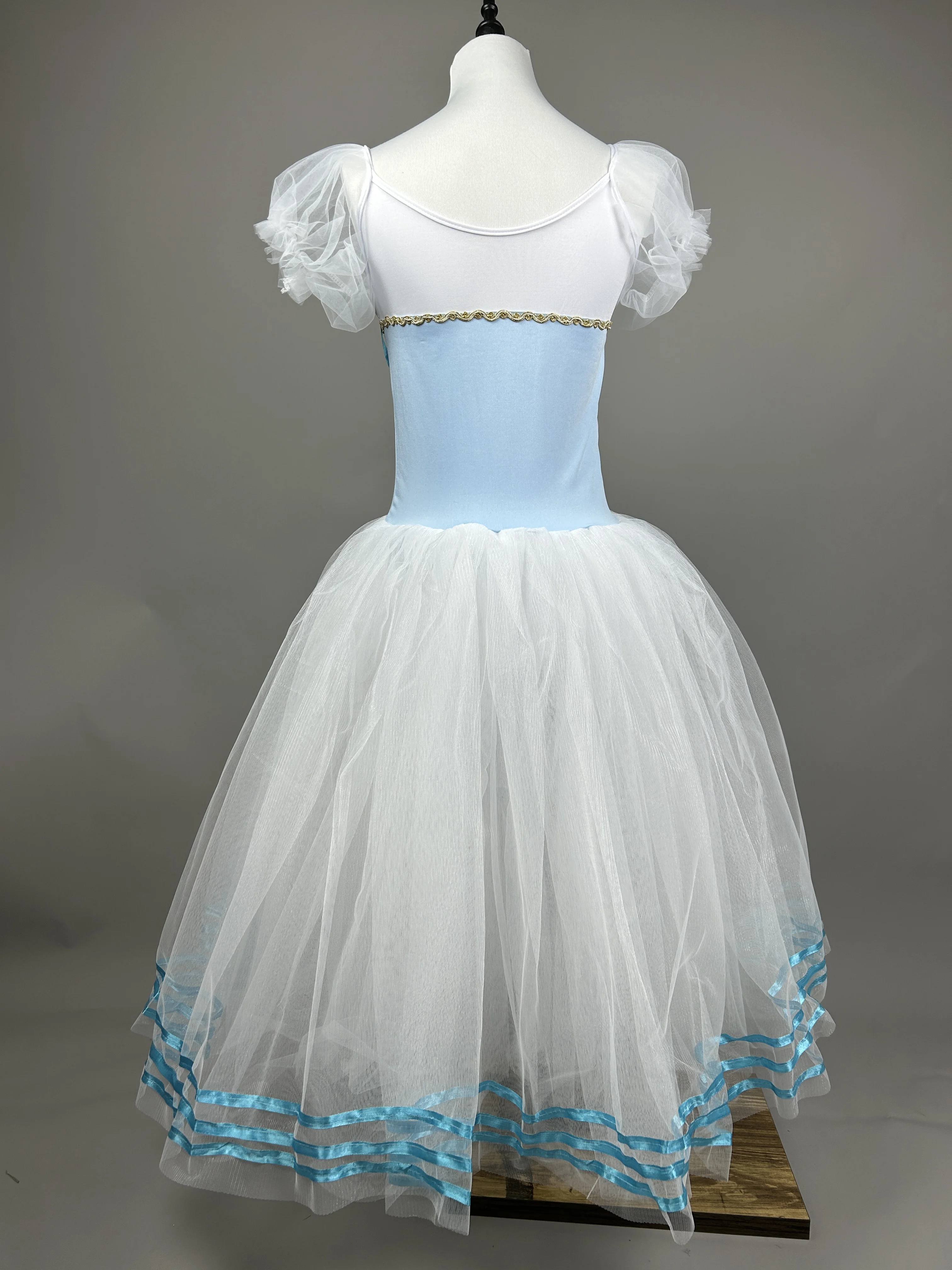 Giselle Ballet Dress Light Blue Long Romantic Tutu Tulle Dress Girls Women Adult Skate Ballerina Stage Performance Chorus Dress