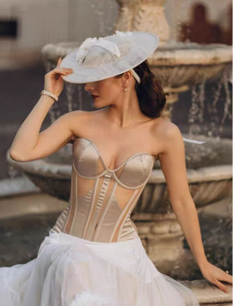 New French Sexy Corsets Outerwear Mesh Waistband Fishbone Bra Corset Top Wedding Dress Shapewear Slim Body Beauty Bustier