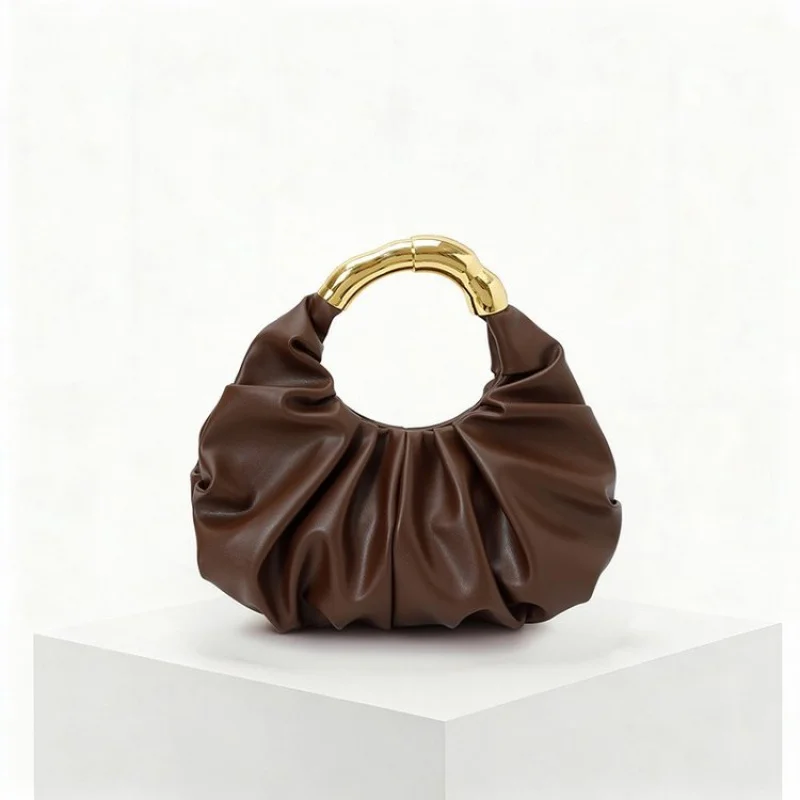

New Cloud Bag with Pleated Design, Asymmetric Hardware Handle, Elevated Sense of Style, Simple Handbag for Women