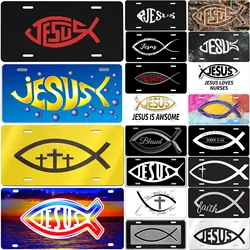 Vintage Plaque Jesus Fish License Plate Vanity Novelty Metal Tin Signs Embossed Tag Garage Bar Pub Club Home Wall Decor 6X12Inch