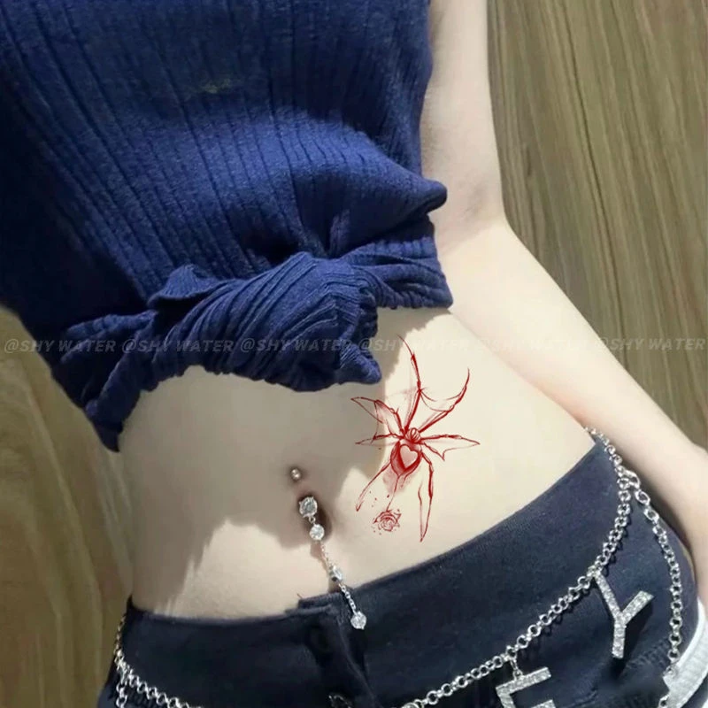 Pegatinas de tatuaje temporal de araña para mujer, tatuajes falsos de arte, tatuaje Sexy, mariposa, rosa, flor, Y2K