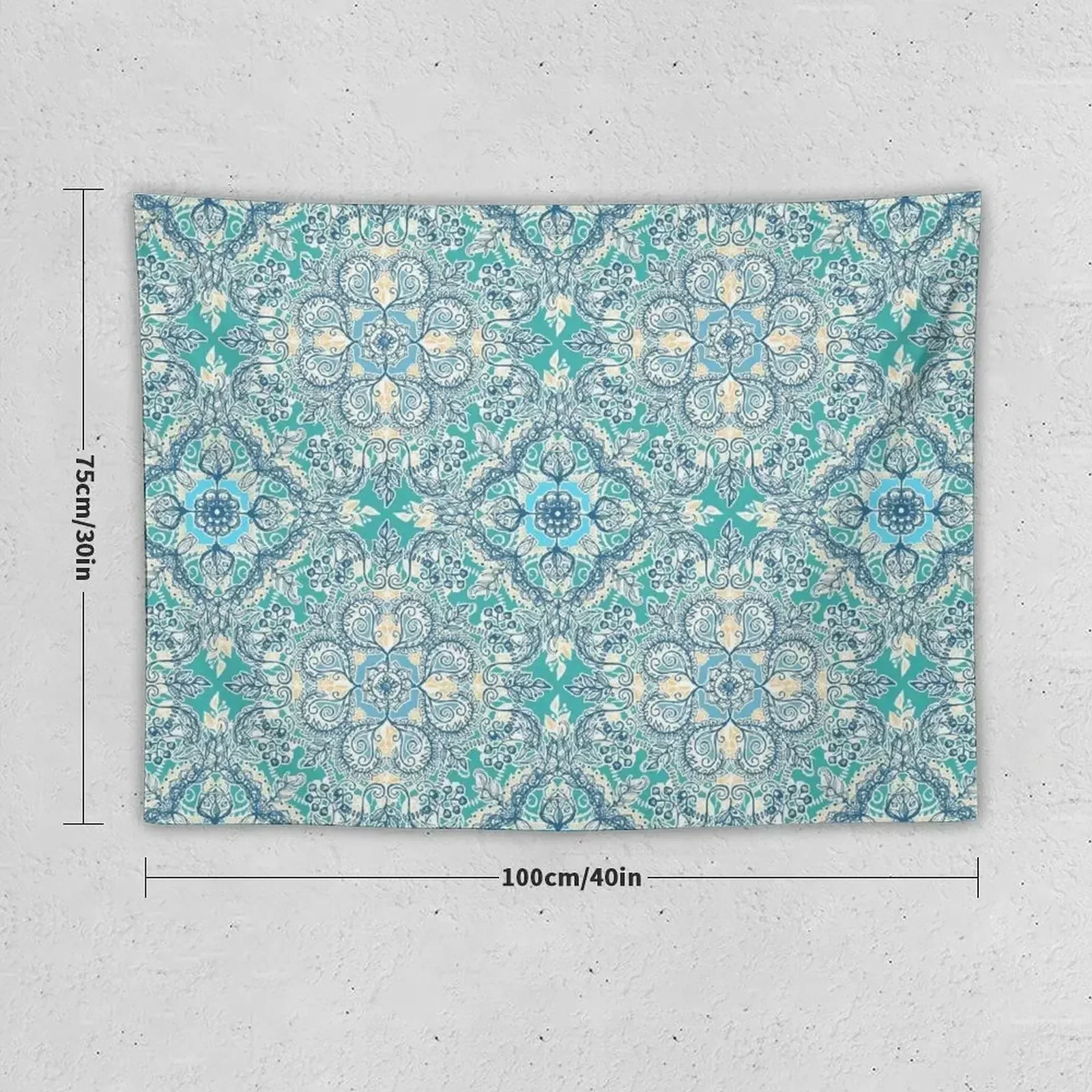 Gypsy Floral in Teal & Blue Tapestry Wall Decorations Aesthetics For Room Tapestry