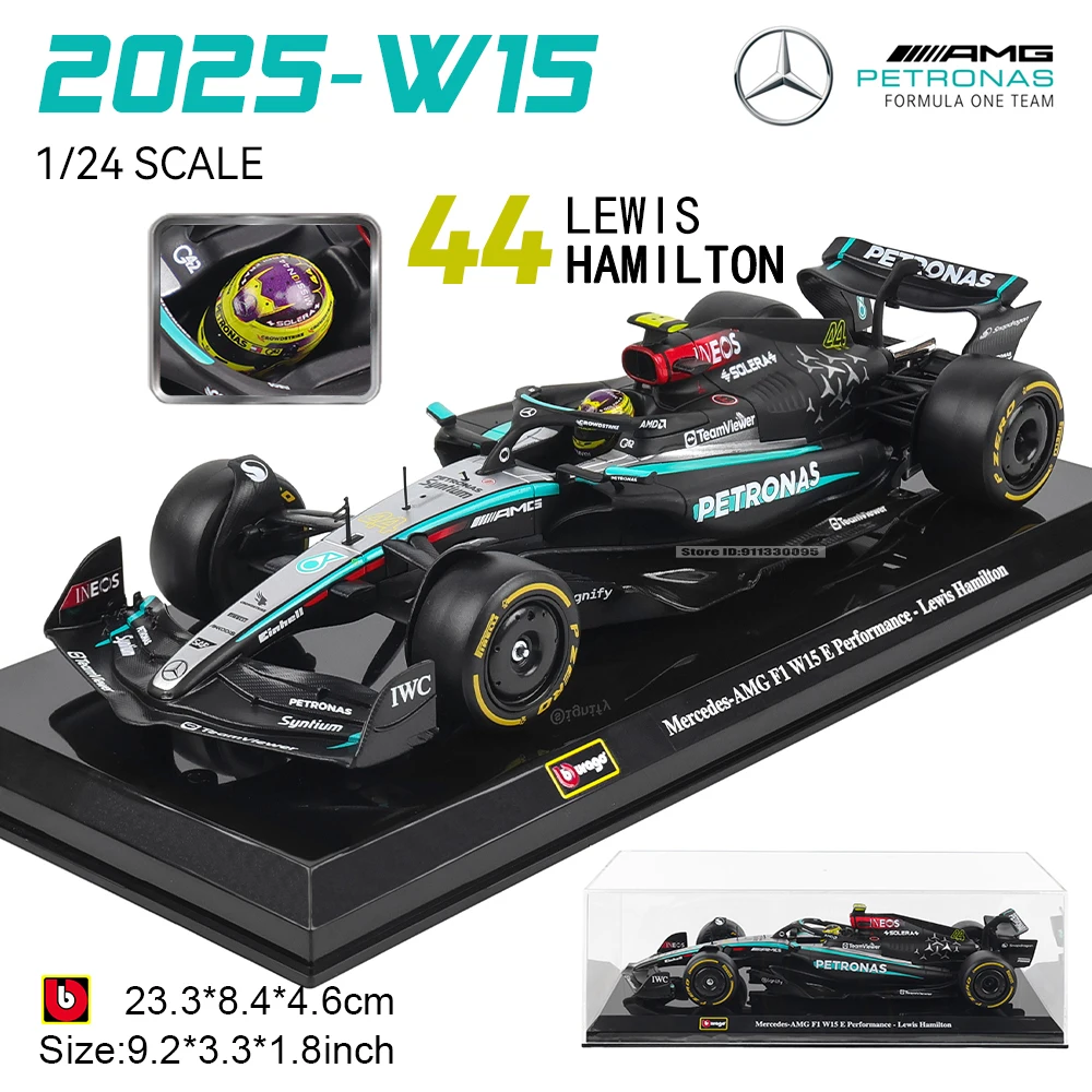 Bburago 1:24 2024 F1 فريق Mercedes-AMG Formula One # 44 لويس هاميلتون # 63 جورج راسل نموذج سيارة نموذج مجموعة لعبة هدية
