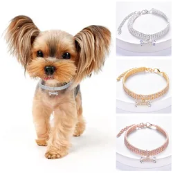 3 Rows Mixed Color Stretch Rhinestone Pet Collar Cat and Dog Jewelry Diamond Inlaid Pet Bone Dog Collar Accessories with Elastic