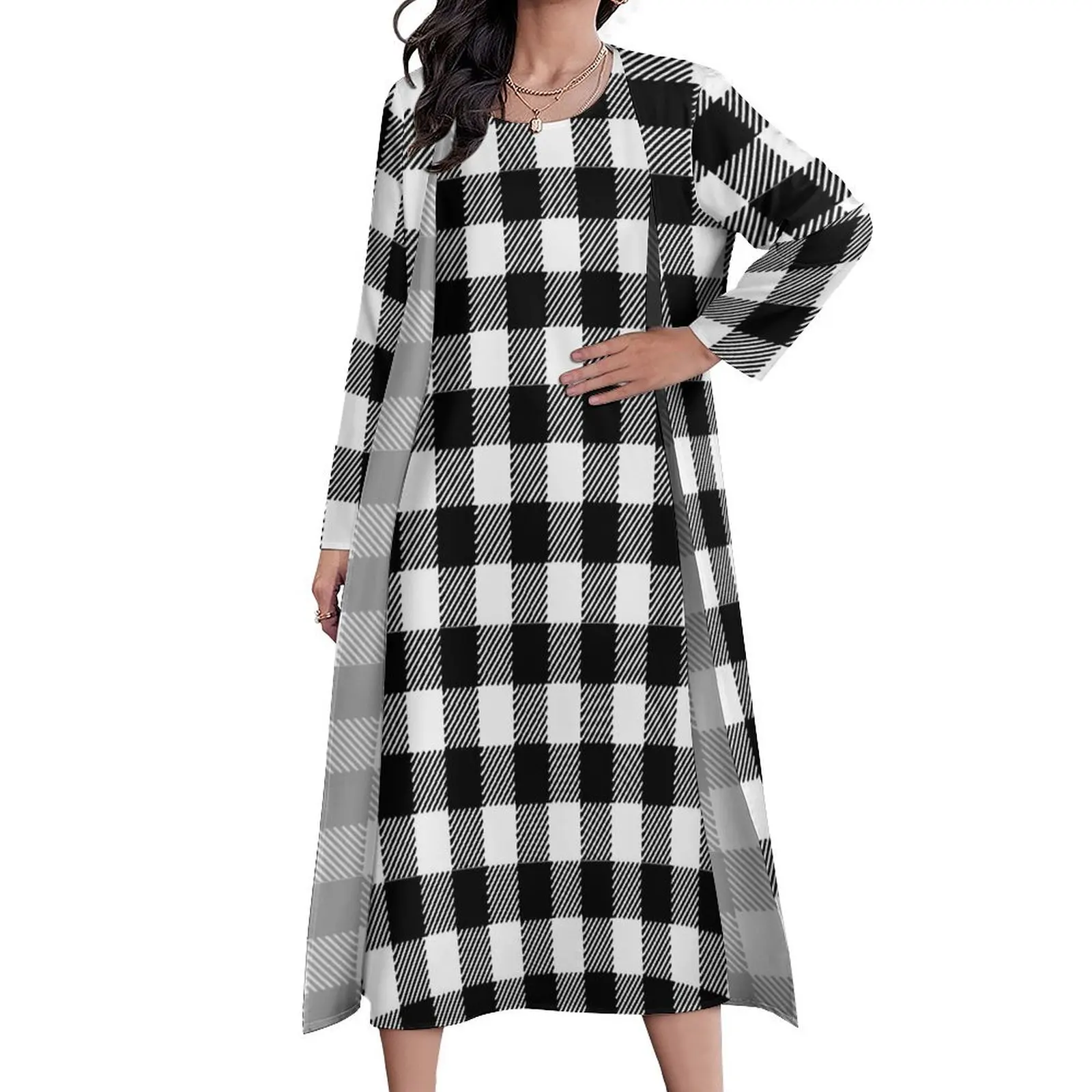 Robe longue imprimée à carreaux pour femmes, robes de plage Boho esthétiques, robe Maxi de soirée graphique, noir et blanc, grande taille, 4XL, printemps