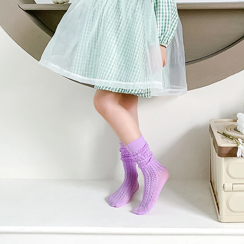 

kids girls Hollow-out Over knee High socks Polychromatic geometry ventilation Princess baby child long Anti-pilling stockings