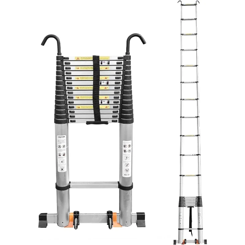 Telescoping Ladder,21.3 FT Extension Ladder,Aluminum Lightweight Telescopic Ladder with 2 Triangle Stabilizers