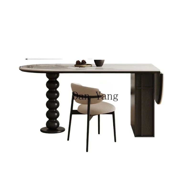 

YJ travertine rock slab dining table foldable dining table and chair combination household oval dining table