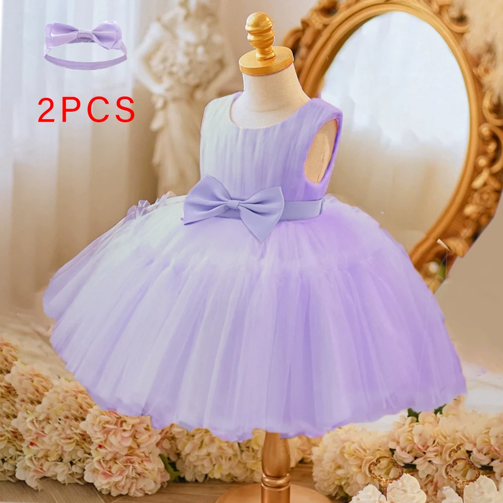 Toddler White Baby Girls Party Dresses Bow 1st Birthday Wedding Princess Dress for Girls Baptism Bridemaid Evening Gown Vestidos