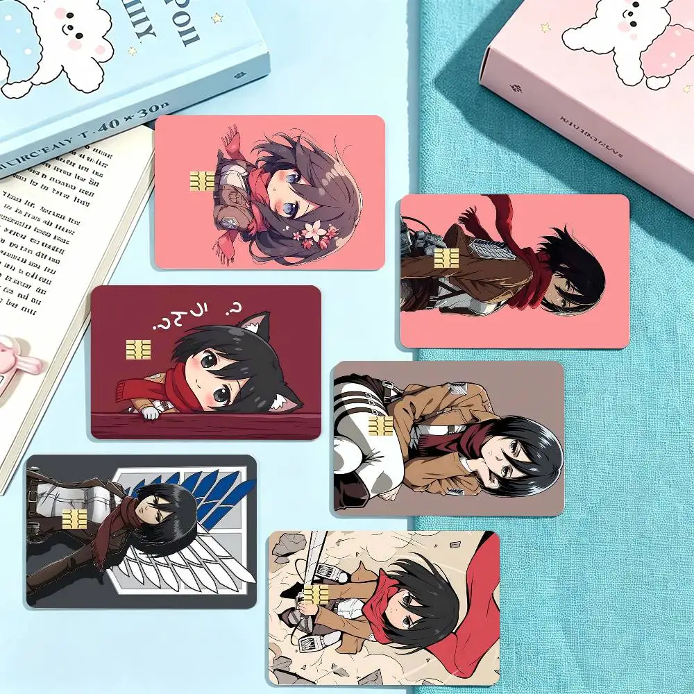 A-AOT Mikasa Ackerman Credit Card HD Stickers Game Card Decal Small Chip Waterproof Sticker Gift