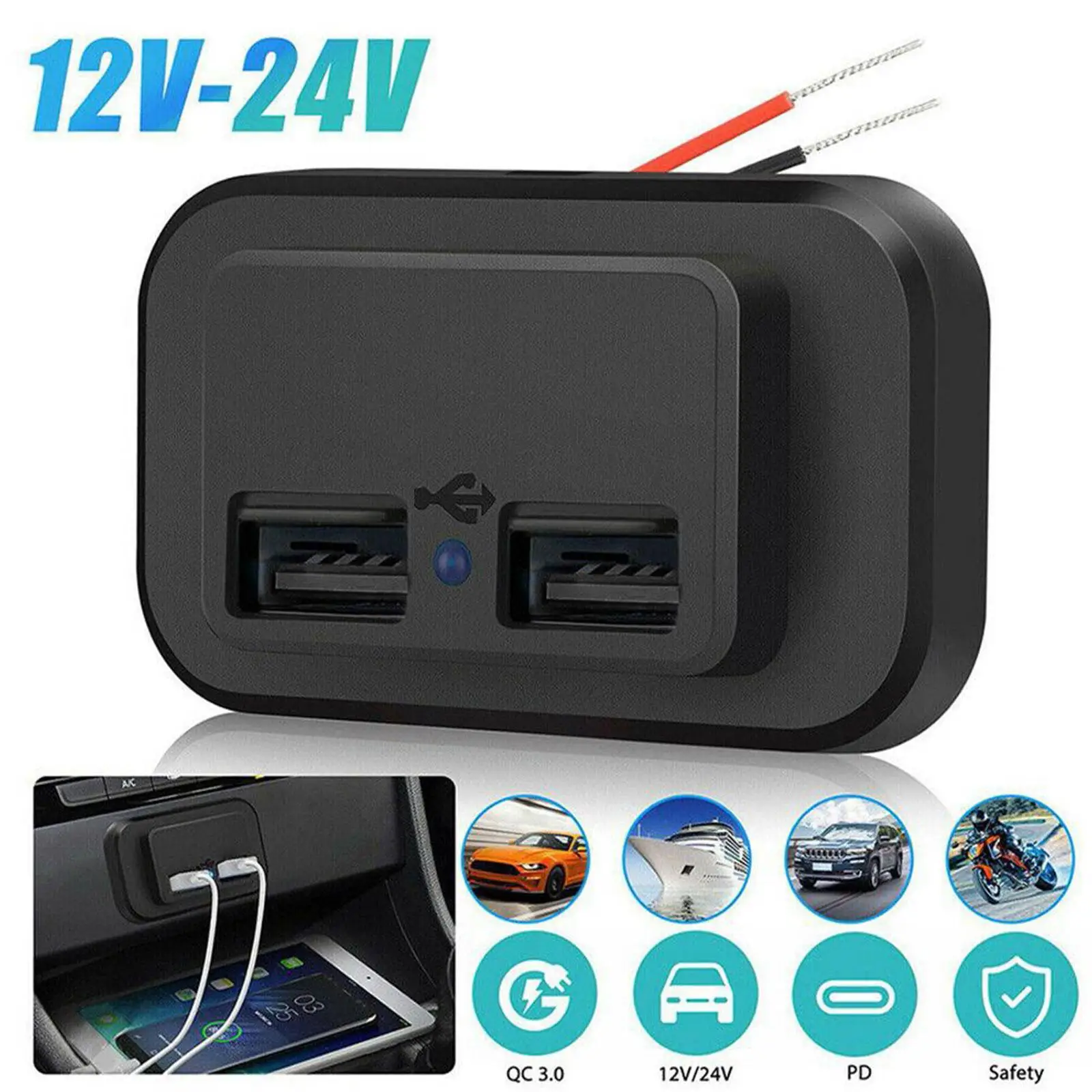 

Dual USB Car Charger Socket 12V/24V 3.1A 4.8A USB Charging Outlet Power Adapter For Motorcycle Camper Truck ATV Boat Car RV S2Z4
