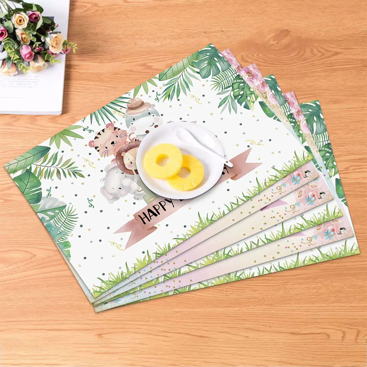 Jungle Animal Disposable Paper Placemats Happy Birthday Party Decorations Kids Butterfly Party Decor Safari Baby Shower