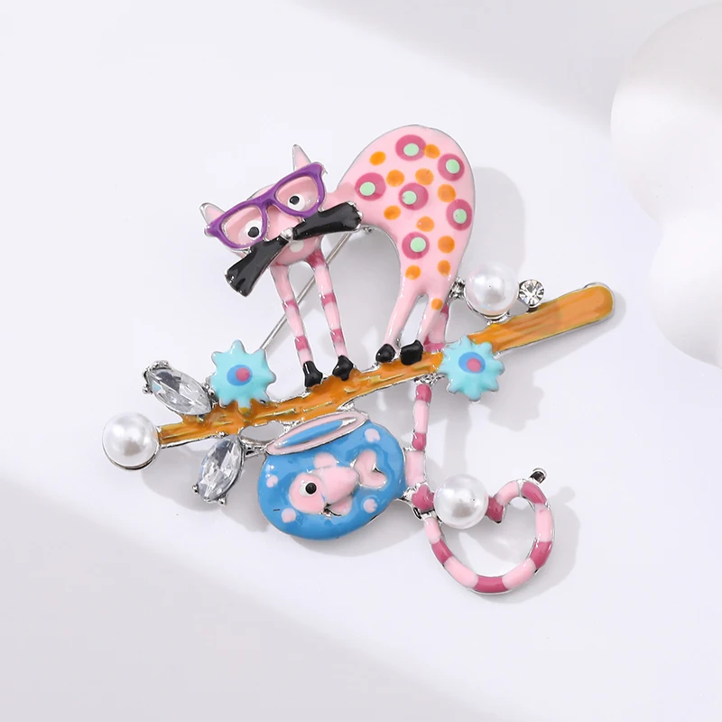 Cute Cartoon Cat Brooch Pins For Women Girls Naughty Colorful Enamel Animal Badge Pins