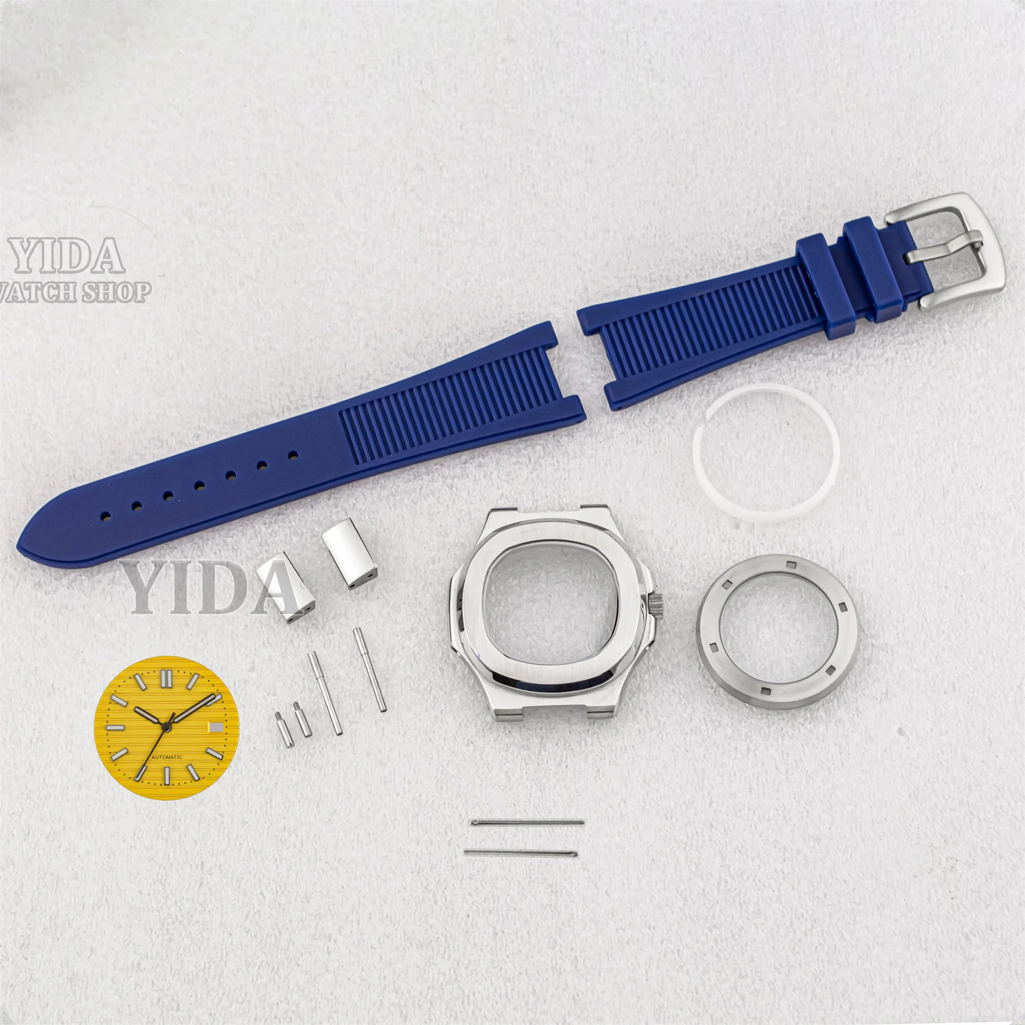 41mm NH35 Case Rubber Strap 316L Stainless Steel Silver Watch Case 10ATM Waterproof Case Fit Nautilus NH35 Movement MOD Parts