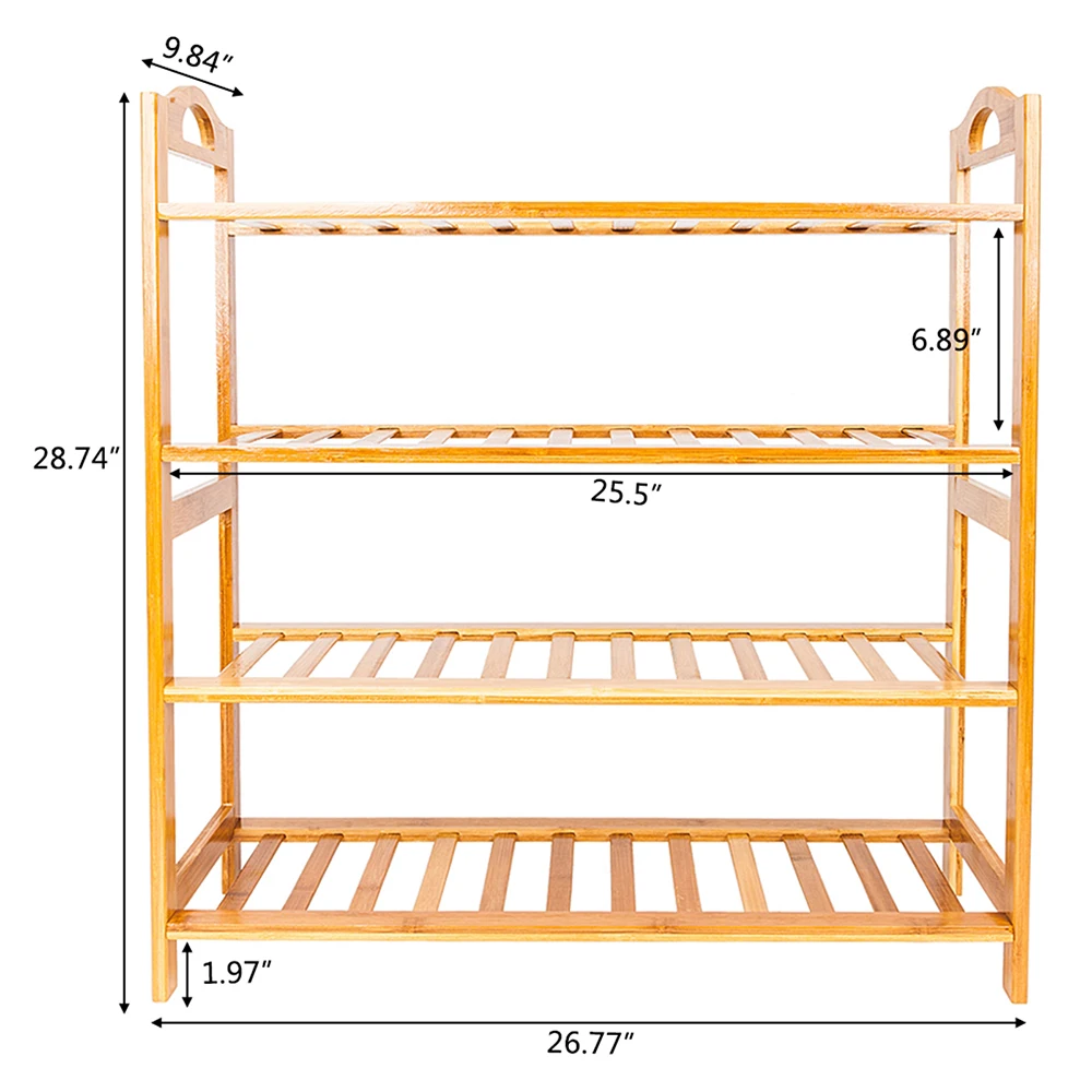 Concise 12-Batten 4 Tiers Bamboo Shoe Rack Wood Color