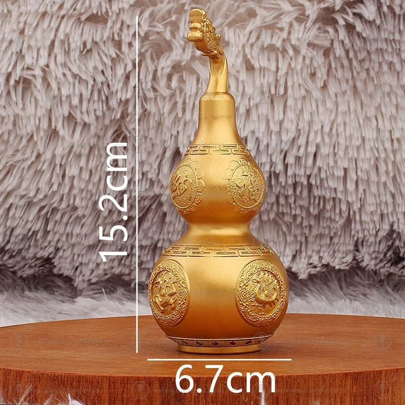 Brass Gourd Ornament Carved Four Divine Beasts Dragon Head Design Metal Craft Desktop Decoration for Office Home Entrance Hall