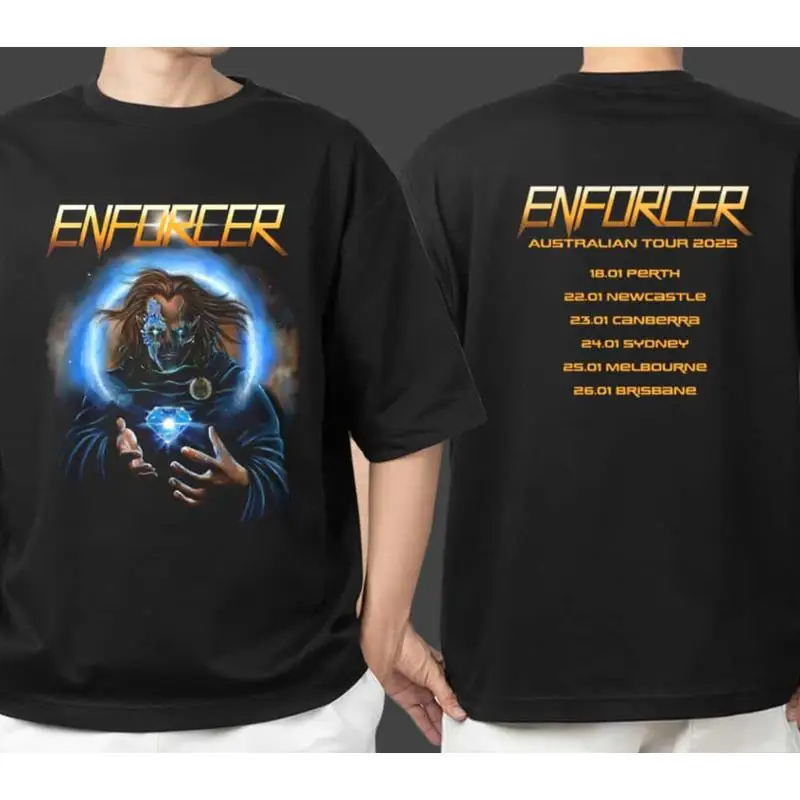

Enforcer Band Merch Australian Tour 2025 Dates On Back T Shirt