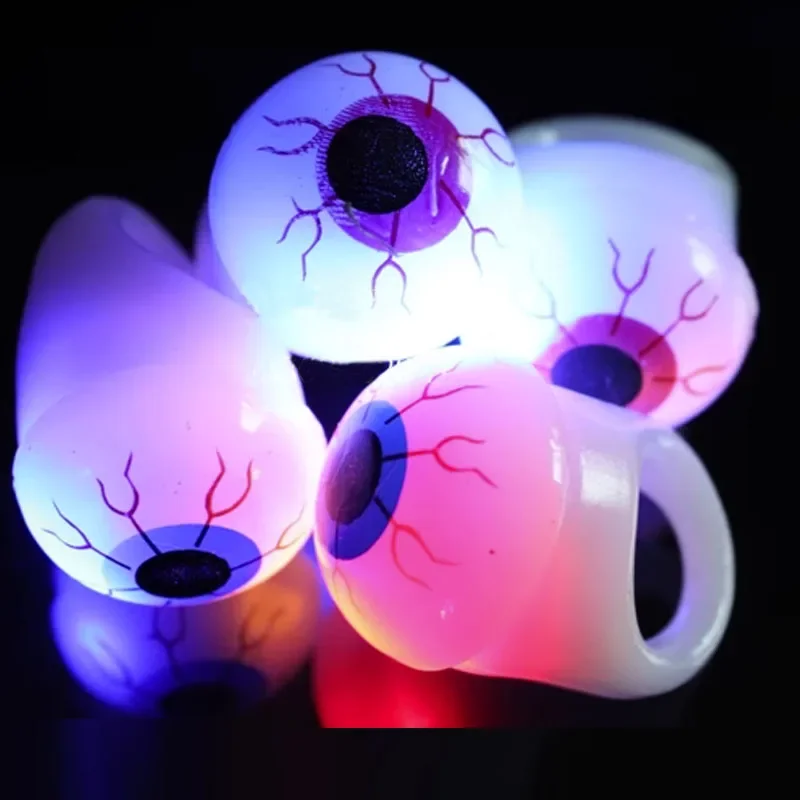 20pcs  Stretchable Light LED Eyeball Finger Rings Halloween Party Favors Kids' Play Ring Flashing Jelly Finger Puppets Festival