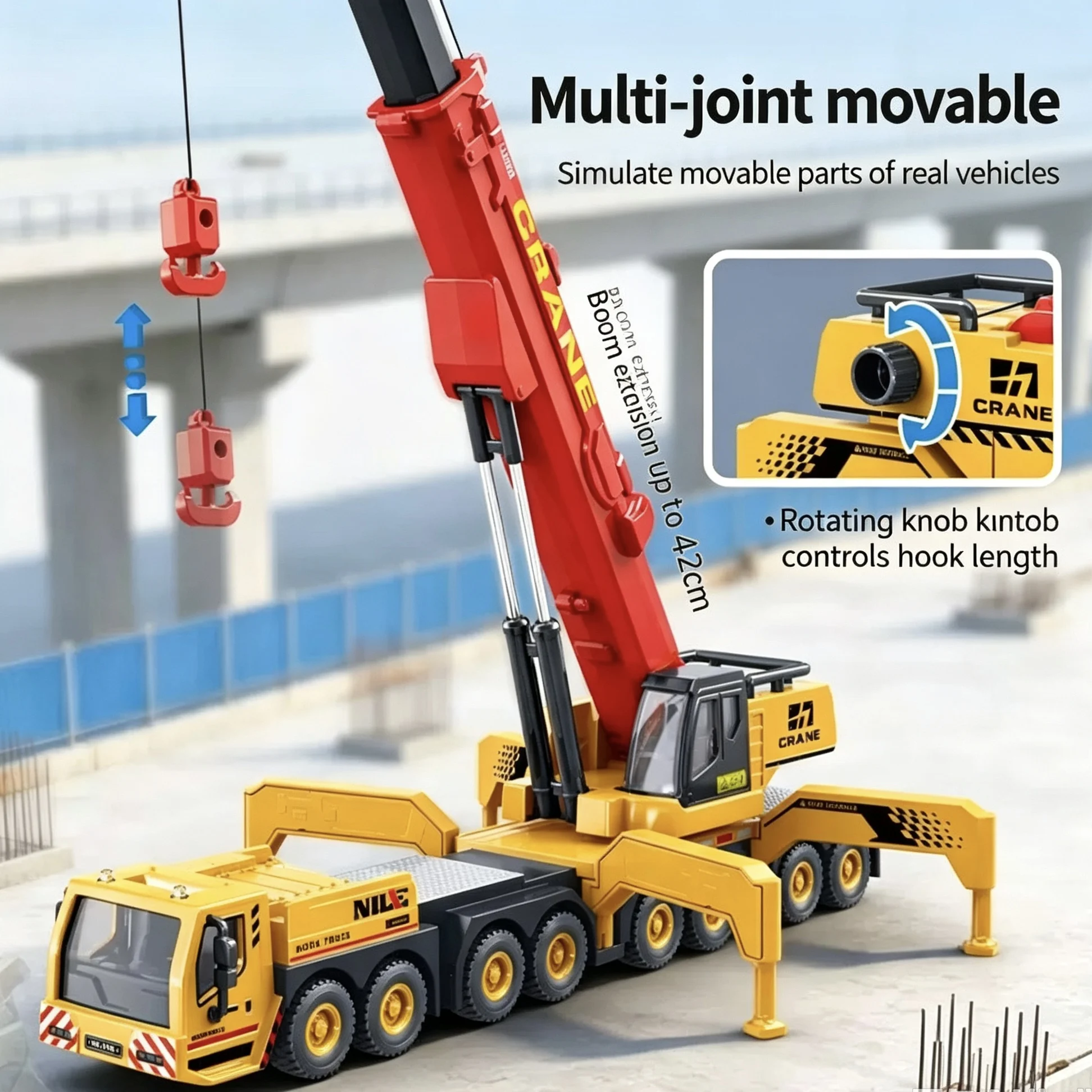 Verschiedene Modelle, robustes Kran-Spielzeugmodell, übergroßes Kran-Spielzeugauto, interaktives Baufahrzeug für Kinder, Weihnachtsgeschenk. – Detail 4