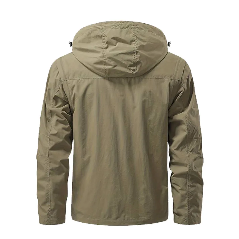 Chaquetas con capucha para hombre, abrigos impermeables a prueba de viento con múltiples bolsillos, estilo Safari, para exteriores, primavera y otoño, 5X