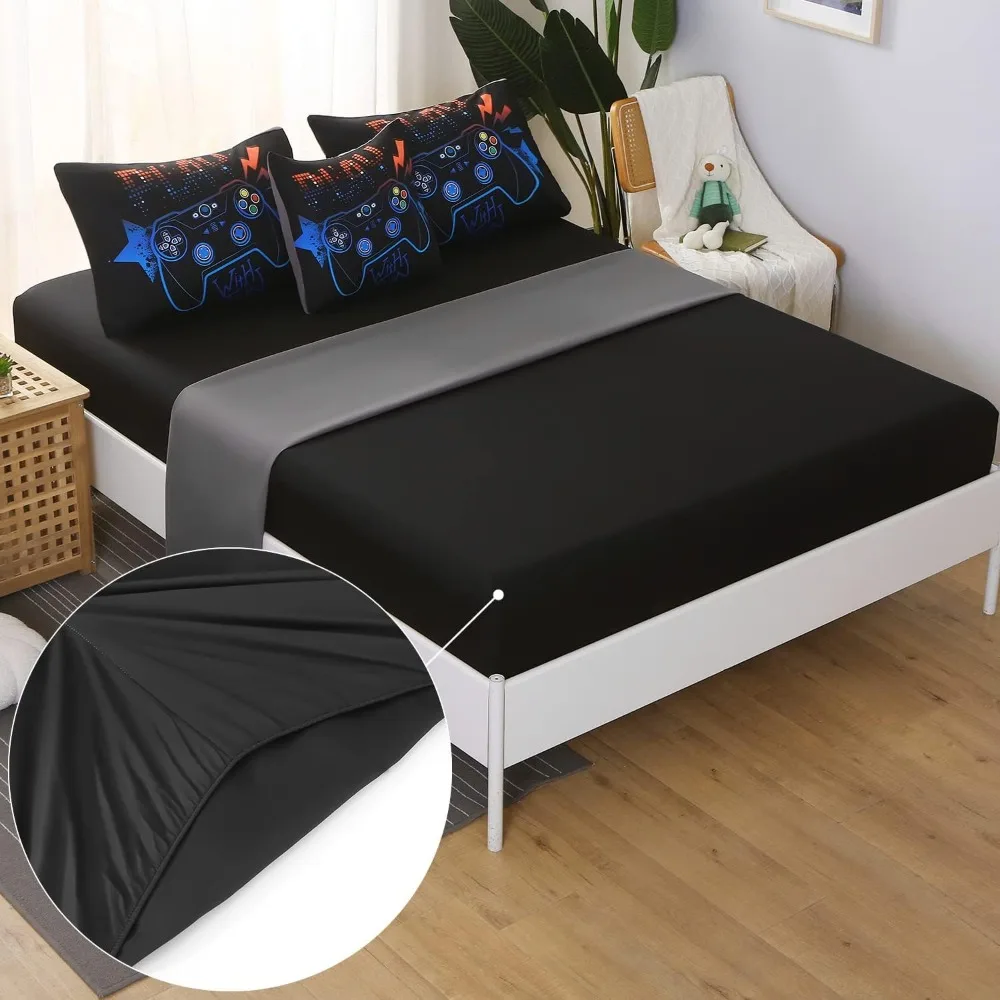 أطقم لحاف ألعاب كاملة من JQinHome للأولاد، سرير مكون من 6 قطع في حقيبة ألعاب فيديو ثلاثية الأبعاد - سرير ألعاب من الألياف الدقيقة الناعمة لجميع المواسم