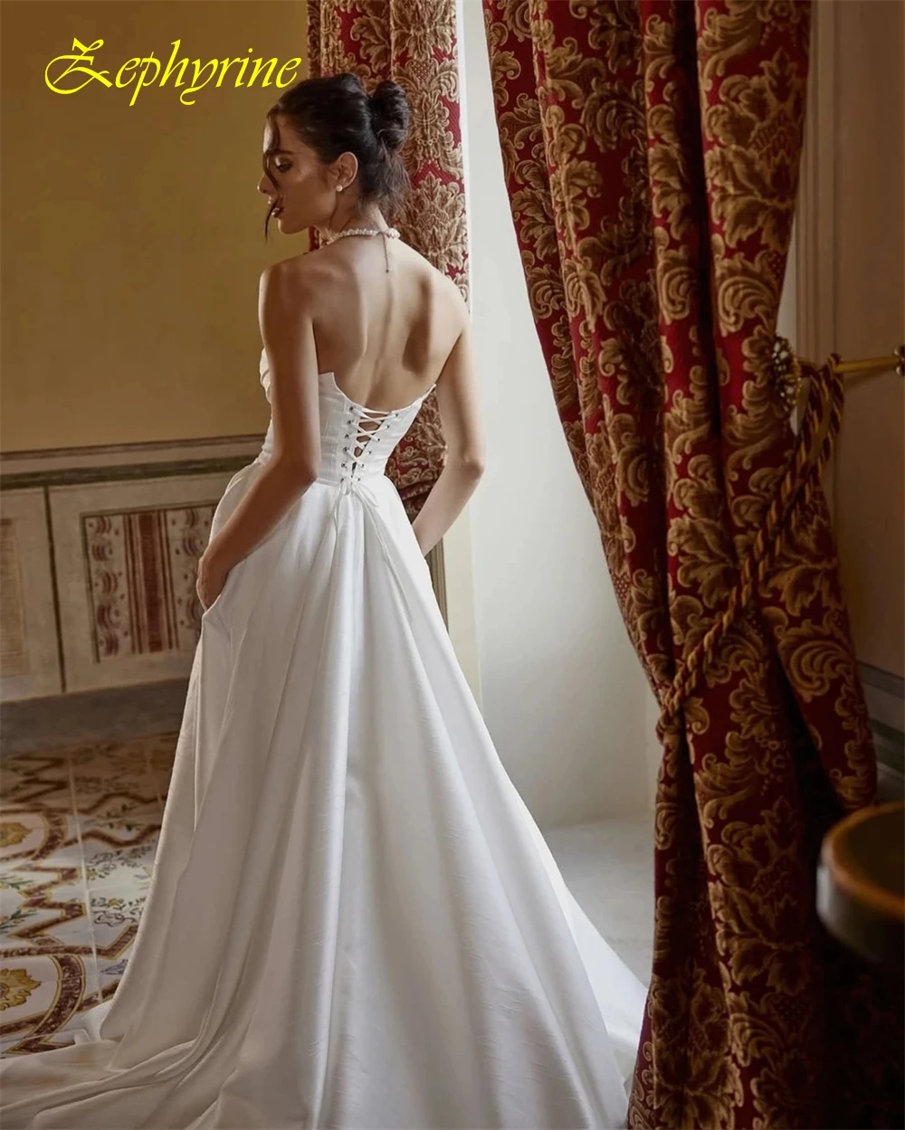 فستان سهرة بسيط مخصص بدون حمالات وفساتين مناسبة خاصة من الساتان الرسمي وفساتين زفاف بدون أكمام