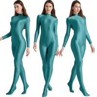 Glossy Shiny Zentai Catsuit for Women High Neck Ultra Soft Yoga Workout Cycling Shapewear Full Body Bodysuit Cosplay Costume - Image 3