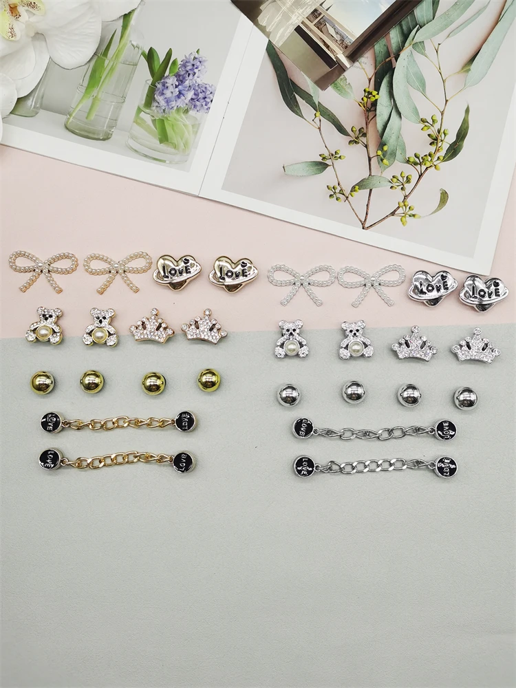 14PCS Resin Bowknot Chains Shoe Charms DIY Accessories Bling Crown Clogs Shoe Buckle Decorations Removable Bear Heart Shoe Clips