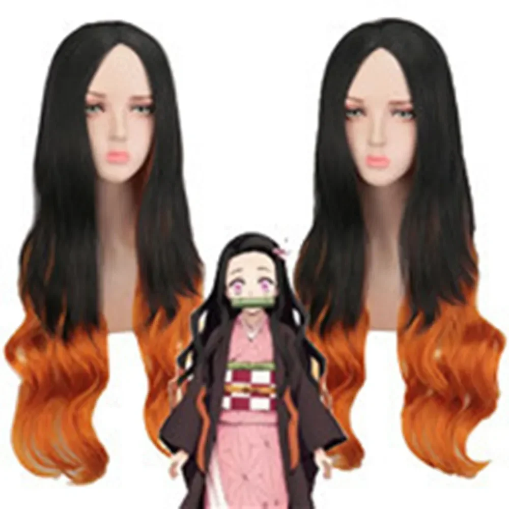 

85cm Gradient Color Long Curly Synthetic Wig Women Simulation Fluffy Lolita Cosplay Full Head Cover