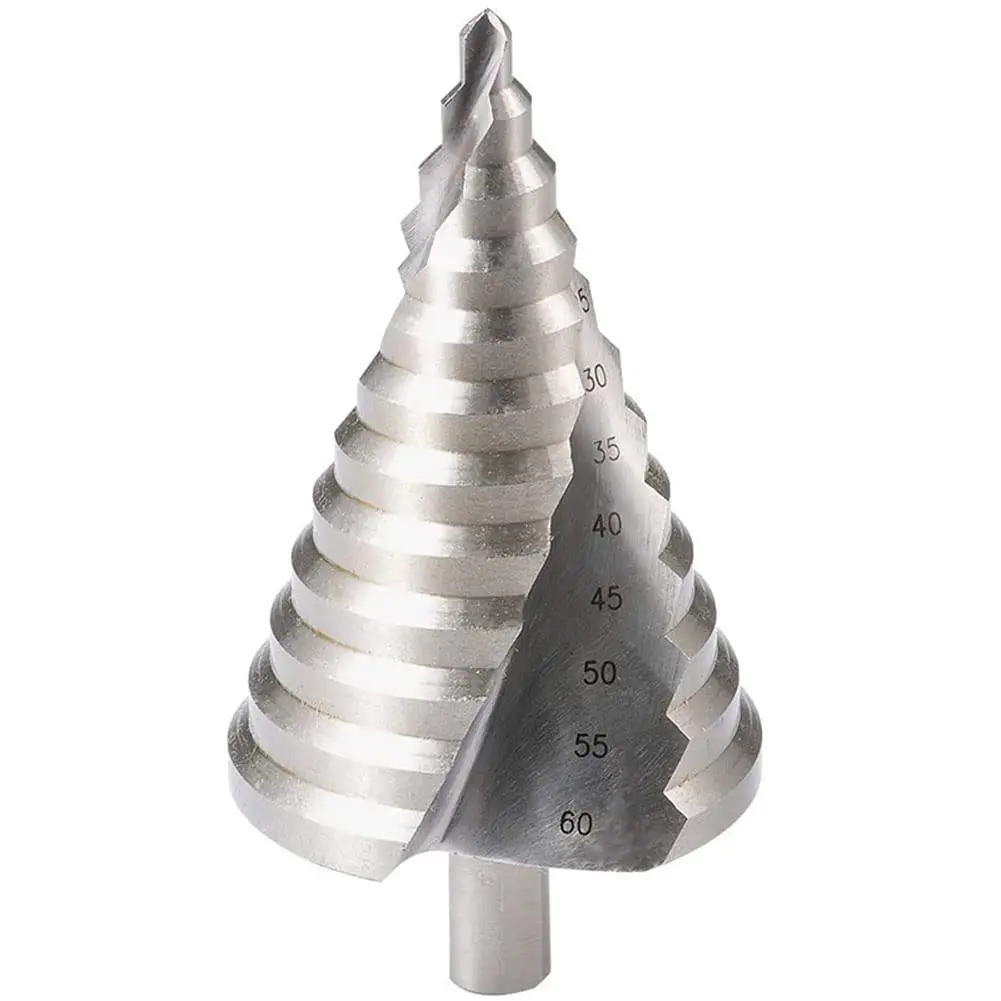 6-60mm Step Drill Bit 12.5mm/0.5” Shank 4241 HSS Spiral Groove Drill Bit for Wood, Plastic, Thin Metal Sheet