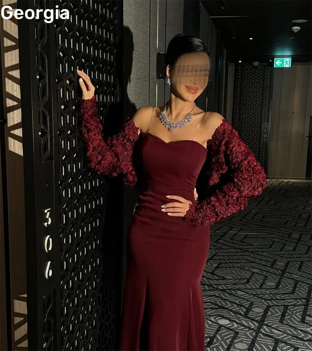 Burgundowa Dubajska Luksusowa Sukienka Wieczorowa Szyta na Miarę Dekolt w Serek Syrenka Sukienki Koktajlowe Długość Do Podłogi Falbany Zamek Błyskawiczny فستان حفلات الز